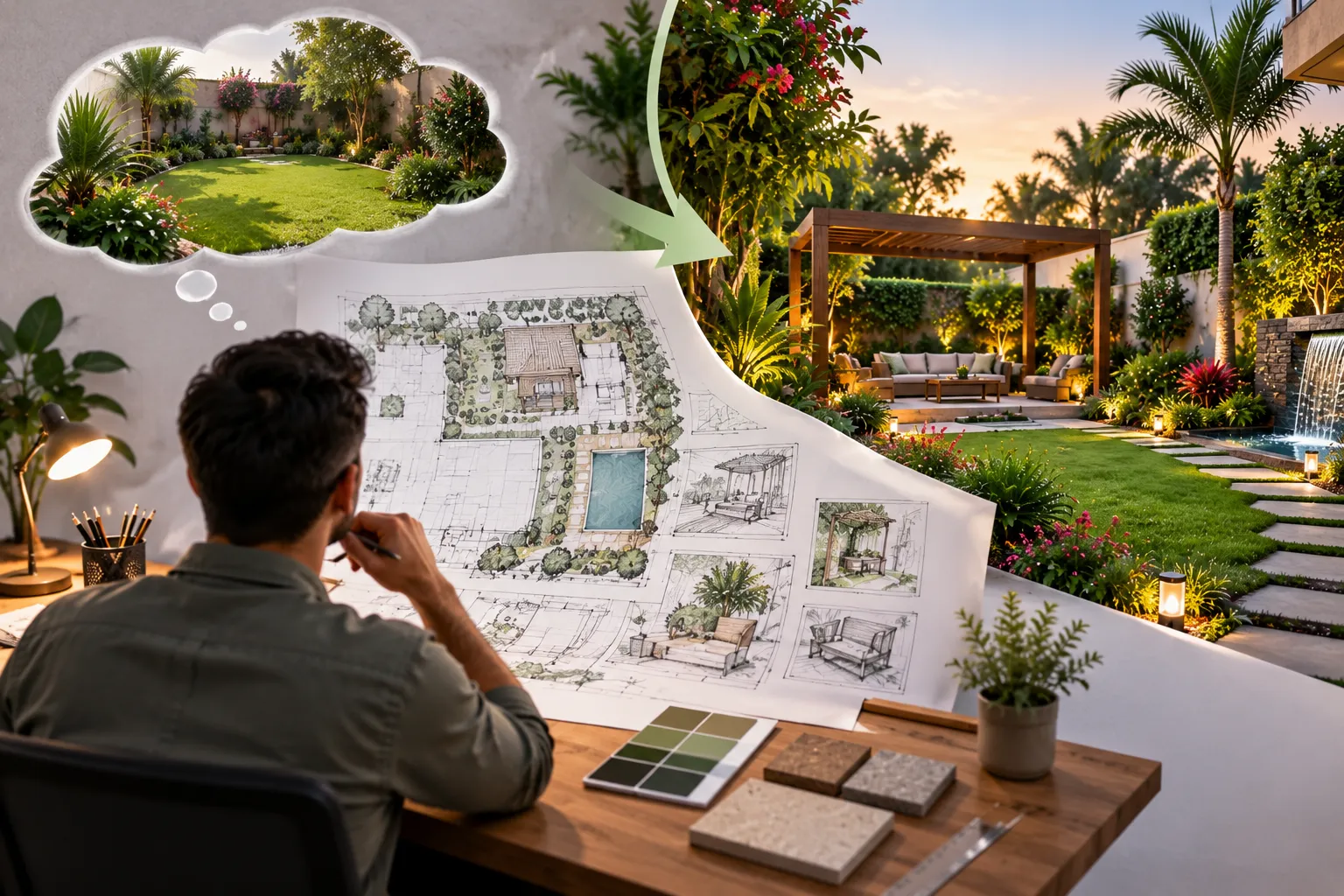 كيف يحول المهندس فكرتك إلى تصميم حديقة قابل للتنفيذ؟